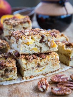 Paleo Peach Coffee Cake - grain-free, dairy-free, refined sugar-free and healthy! This easy recipe is prepared in a blender. | TheRoastedRoot.com