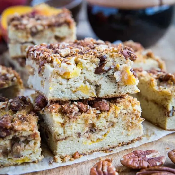 Paleo Peach Coffee Cake - grain-free, dairy-free, refined sugar-free and healthy! This easy recipe is prepared in a blender. | TheRoastedRoot.com