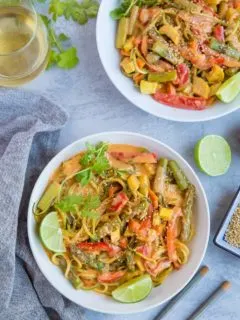 Vegan Red Curry Zucchini Noodle Bowls (low-carb, paleo, keto) } TheRoastedRoot.net - a healthy, gluten-free dinner recipe