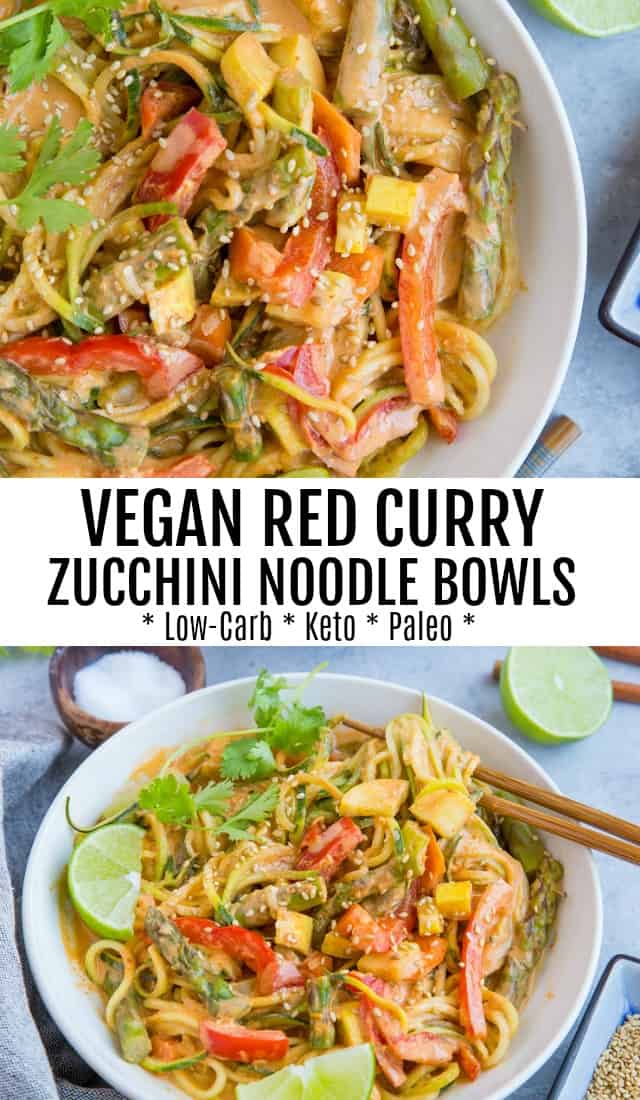 Vegan Red Curry Zucchini Noodle Bowls (low-carb, paleo, keto) } TheRoastedRoot.net - a healthy, gluten-free dinner recipe