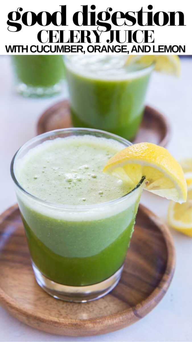 Happy Digestion Celery Juice with cucumber, lemon and orange - a hydrating green juice recipe that promotes overall health and immunity