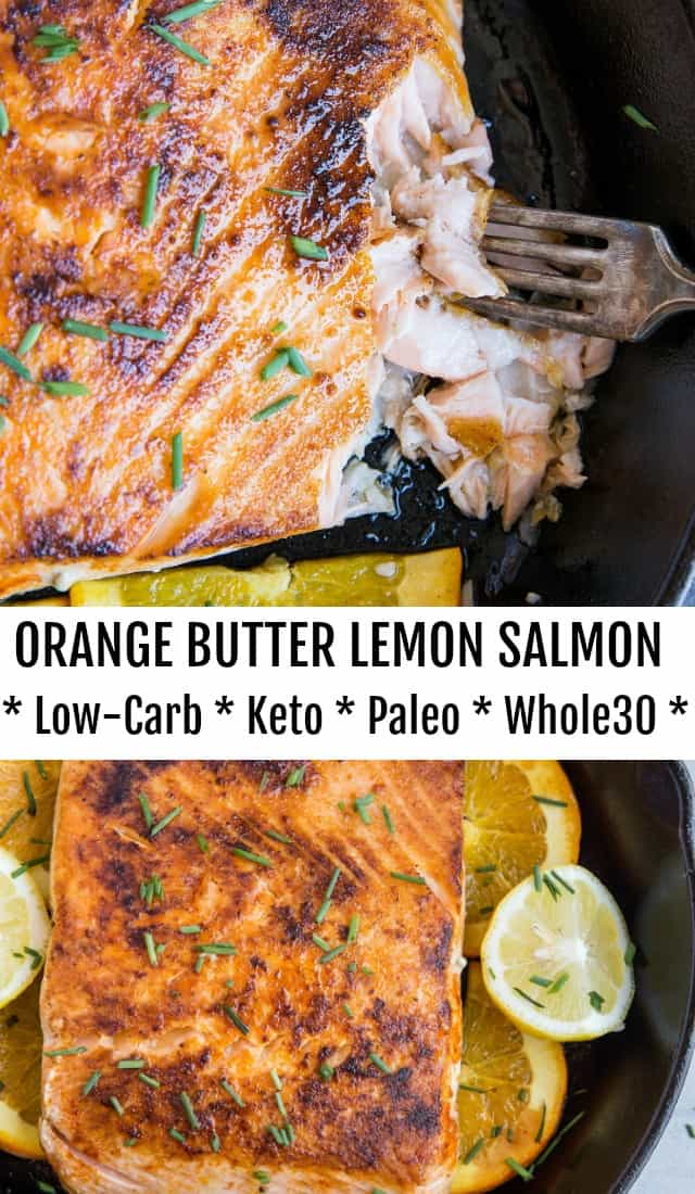 Keto Orange Butter Lemon Salmon - an easy low-carb, paleo, keto dinner recipe that only takes about 30 minutes to make.