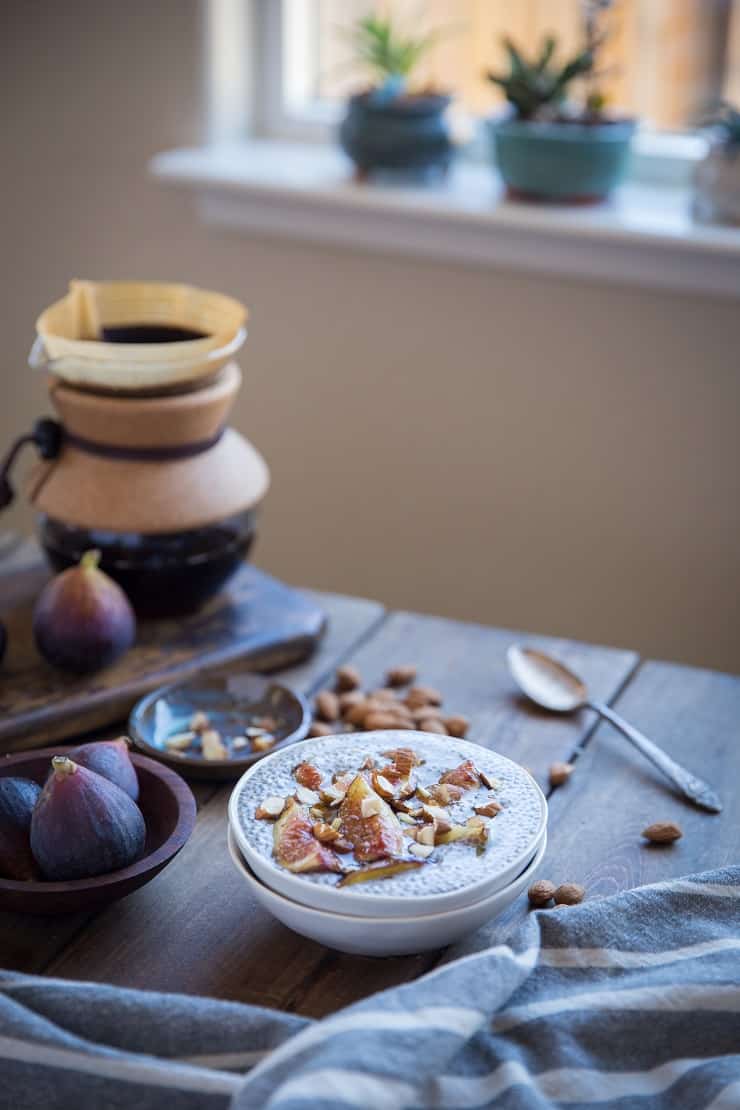 Maple Chia Pudding with Maple-Caramelized Figs - an easy, delicious, healthy vegan dessert recipe that is paleo friendly | TheRoastedRoot.net