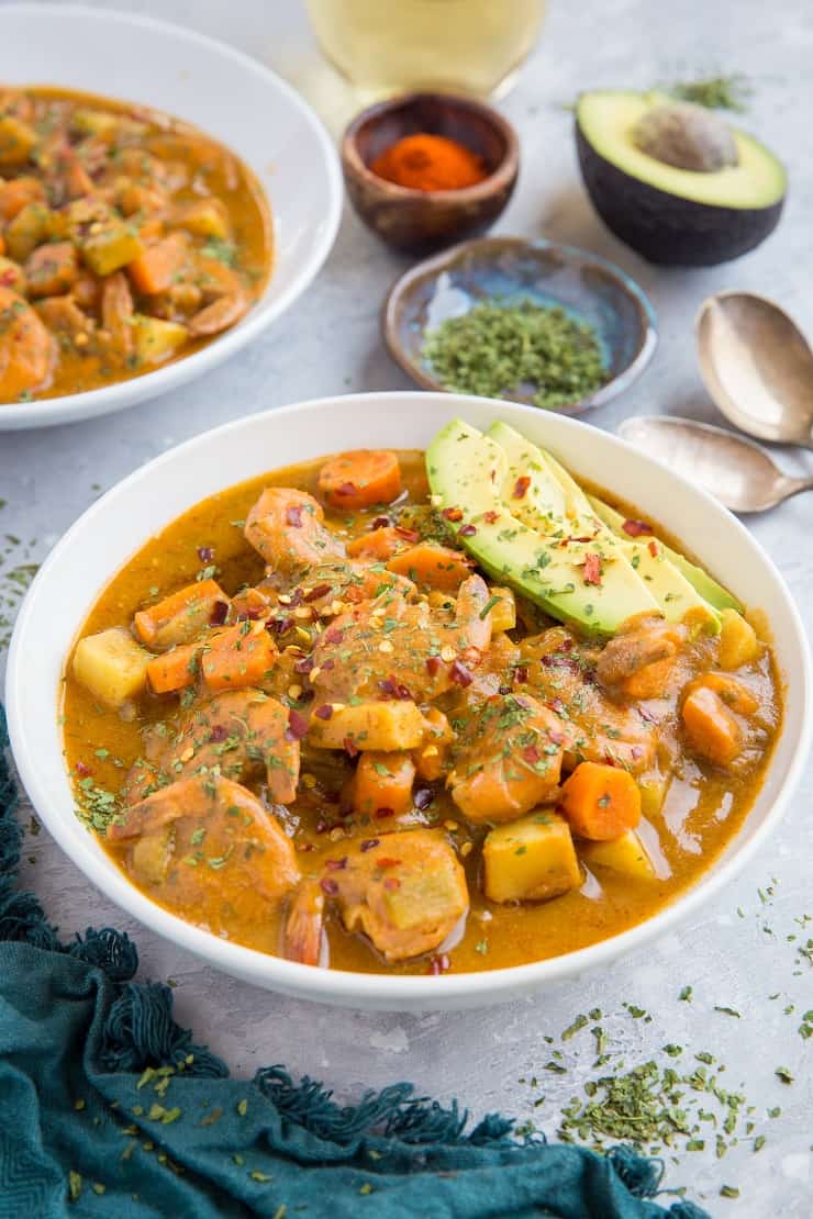 Dairy-Free Paleo Shrimp Chowder - a healthy gluten-free chowder recipe that is still thick, creamy, and delicious | TheRoastedRoot.com