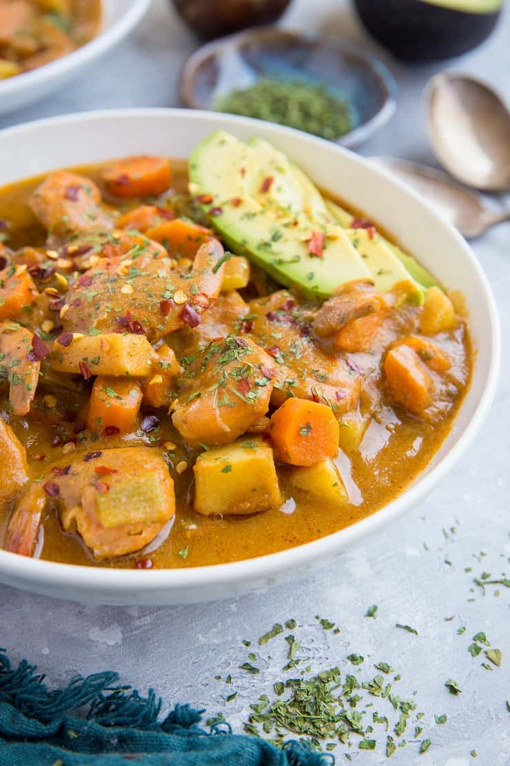 Healthy Dairy-Free Paleo Shrimp Chowder - a gluten-free chowder recipe that is thick, creamy, and delicious | TheRoastedRoot.com