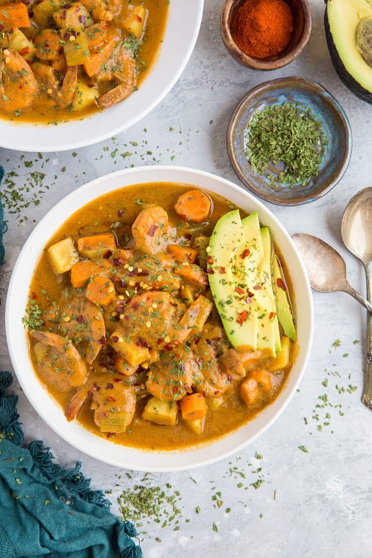 Dairy-Free Paleo Shrimp Chowder - a healthy gluten-free chowder recipe that is still thick, creamy, and delicious | TheRoastedRoot.com