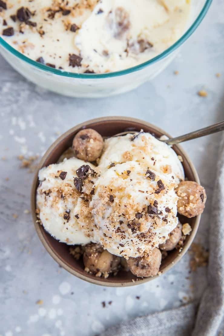 Keto Cookie Dough Ice Cream - low-carb homemade ice cream with grain-free cookie dough bites. This delicious ice cream is better than store-bought!