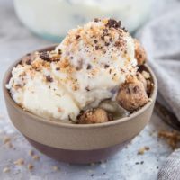 Keto Cookie Dough Ice Cream - low-carb homemade ice cream with grain-free cookie dough bites. This delicious ice cream is better than store-bought!