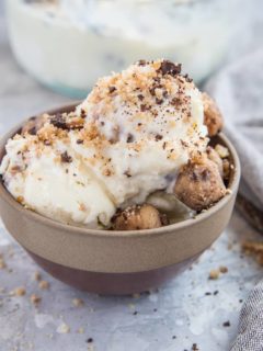 Keto Cookie Dough Ice Cream - low-carb homemade ice cream with grain-free cookie dough bites. This delicious ice cream is better than store-bought!