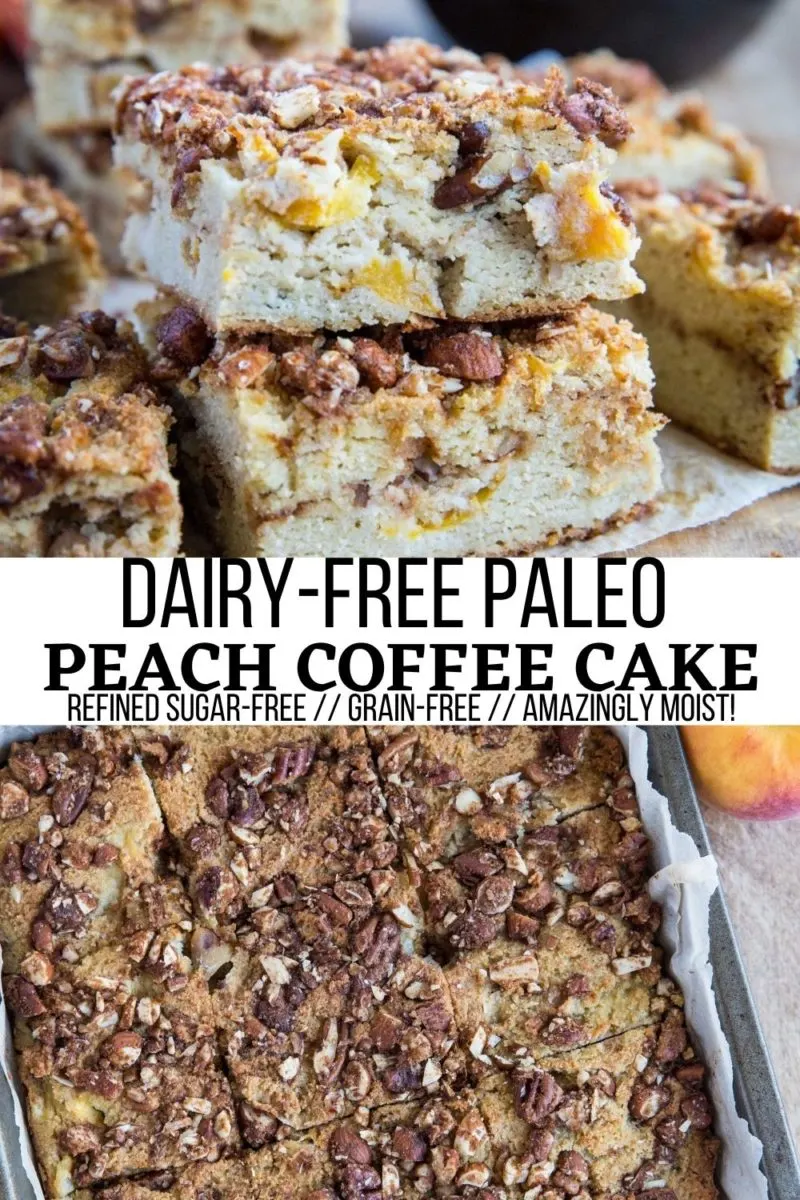 Paleo Peach Coffee Cake Recipe - grain-free, refined sugar-free, dairy-free, insanely moist and perfectly sweet! A delicious, healthier take on classic coffee cake.