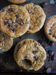 Grain-Free Paleo Chocolate Chip Zucchini Muffins - made grain-free with almond flour and refined sugar-free with pure maple syrup and banana, dairy-free and healthy | TheRoastedRoot.com | Made easily in your blender #glutenfree
