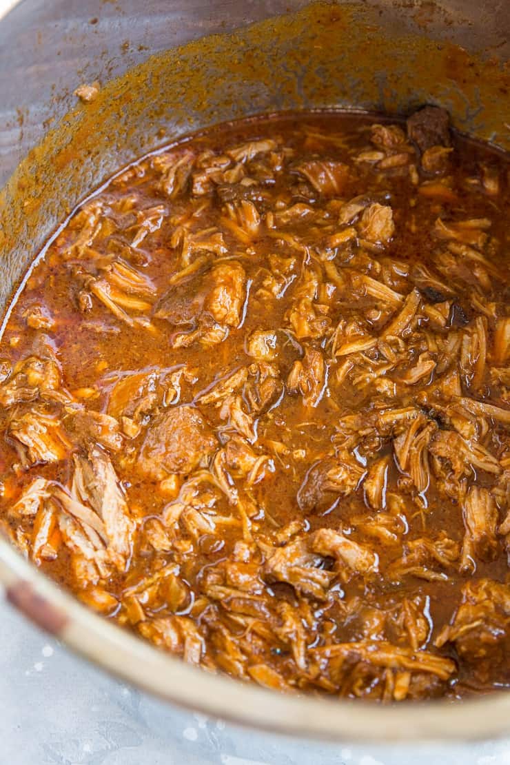 Paleo Instant Pot BBQ Pulled Pork - a cleaner, refined sugar-free version of BBQ pulled pork made easily in the instant pot | TheRoastedRoot.net