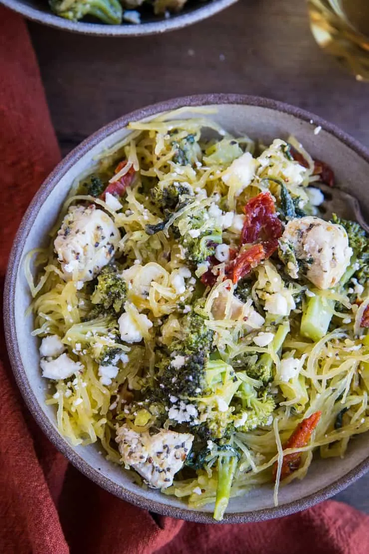 Basil Chicken Spaghetti Squash With Broccoli And Sun Dried Tomatoes The Roasted Root