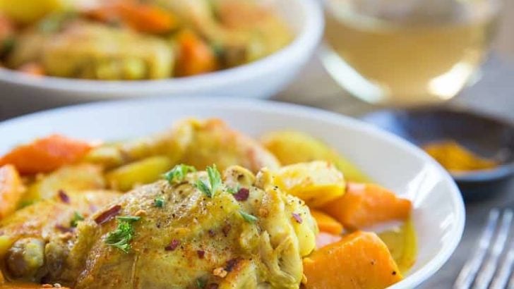 Paleo Instant Pot Turmeric Chicken with Carrots, Sweet Potatoes, and Parsnips. A clean and delicious comforting meal that's easy to make any night of the week. | TheRoastedRoot.com #glutenfree #healthy #lowcarb #whole30