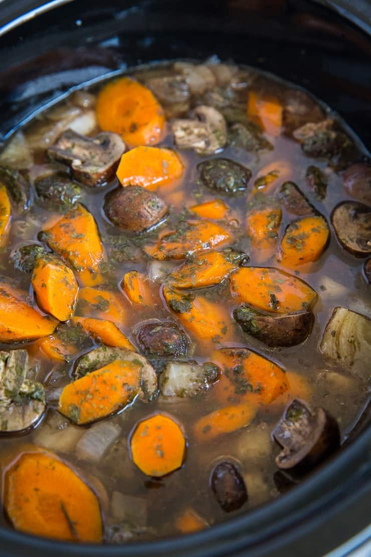 Slow Cooker Bison Roast with Mashed Rutabaga and Gravy, and Roasted Carrots - this sexy Paleo meal is perfect for date night.