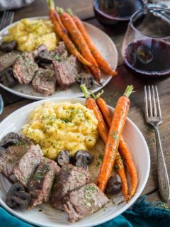 Slow Cooker Bison Roast with Mashed Rutabaga and Gravy, and Roasted Carrots - this sexy Paleo meal is perfect for date night.