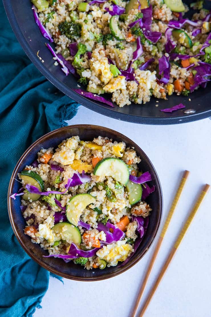 Vegetable Quinoa Fried "Rice" - a healthy take on fried rice loaded with fresh vegetables for the protein-conscious vegetarian