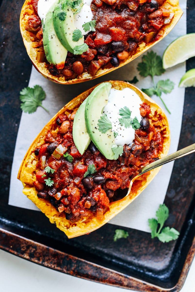 Chili Stuffed Spaghetti Squash Bowls