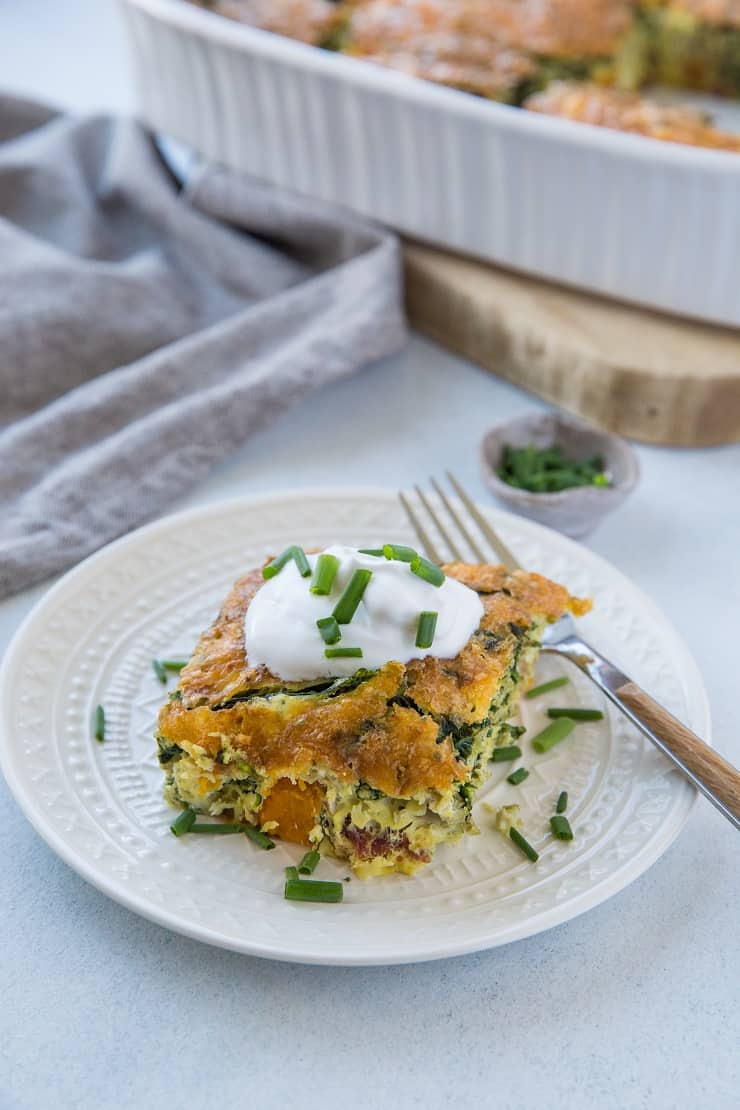 Butternut Squash & Bacon Breakfast Casserole - a simple, healthy breakfast recipe perfect for serving the whole family and awesome as a make-ahead meal | TheRoastedRoot.com #glutenfree #lowcarb #breakfast