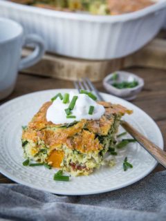 Butternut Squash & Bacon Breakfast Casserole - a simple, healthy breakfast recipe perfect for serving the whole family and awesome as a make-ahead meal | TheRoastedRoot.com #glutenfree #lowcarb #breakfast