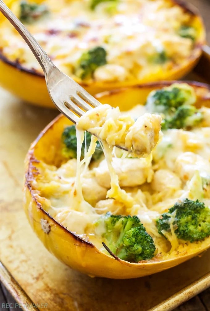 Cheesy Chicken Broccoli Spaghetti Squash