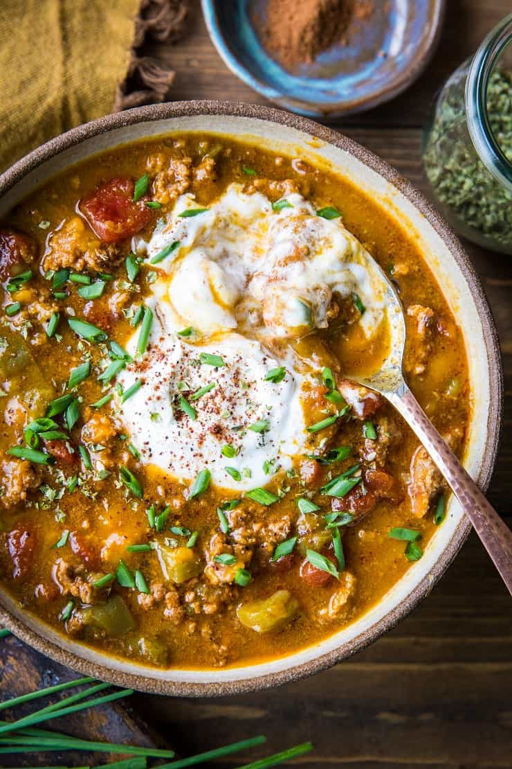 Instant Pot Paleo Pumpkin Chili - quick, easy, flavorful healthy hearty pumpkin chili perfect for the fall and winter months. | TheRoastedRoot.net #paleo #primal #instantpot #lowcarb #pressurecooker #pumpkin #glutenfree