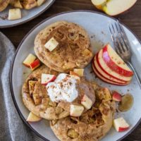 Paleo Apple Cinnamon Pancakes made with almond flour and tapioca flour. This super fluffy grain-free pancake recipe is a pure delight! | TheRoastedRoot.net #glutenfree #breakfast #healthy