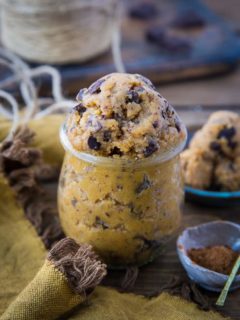 Paleo Pumpkin Chocolate Chip Edible Cookie Dough - only 7 ingredients are necessary to make this healthy grain-free treat | TheRoastedRoot.net #paleo #keto #lowcarb #dessert #healthy