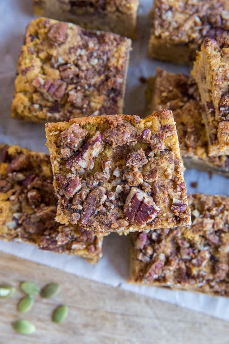 Paleo Pumpkin Coffee Cake - grain-free, dairy-free, refined sugar-free and gluten-free coffee cake recipe made with pecan streusel topping. A delicious fall treat! | TheRoastedRoot.com #dessert #breakfast #paleo