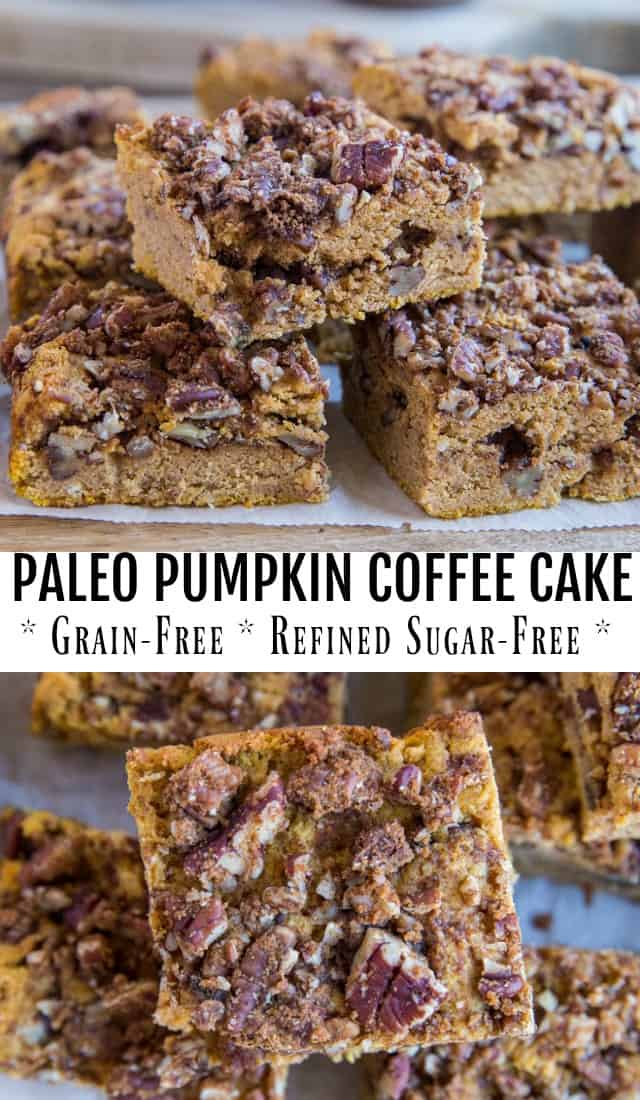 Paleo Pumpkin Coffee Cake - grain-free, dairy-free, refined sugar-free and gluten-free coffee cake recipe made with pecan streusel topping. A delicious fall treat! | TheRoastedRoot.com #dessert #breakfast #paleo