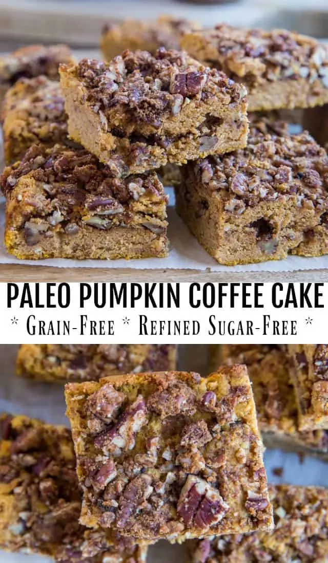 Paleo Pumpkin Coffee Cake - grain-free, dairy-free, refined sugar-free and gluten-free coffee cake recipe made with pecan streusel topping. A delicious fall treat! | TheRoastedRoot.com #dessert #breakfast #paleo