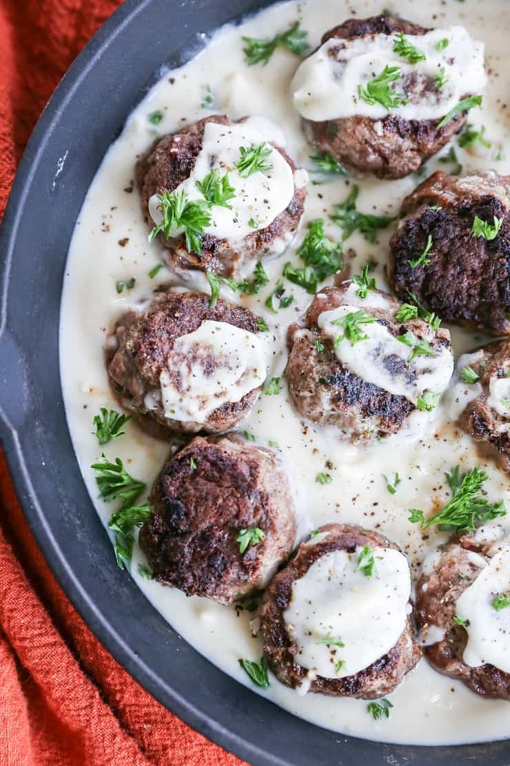 Paleo Swedish Meatballs - gluten-free meatballs in a creamy cauliflower-based sauce - a healthier take on the classic dish | TheRoastedRoot.com #whole30 #paleo #keto