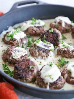 Paleo Swedish Meatballs - gluten-free meatballs in a creamy cauliflower-based sauce - a healthier take on the classic dish | TheRoastedRoot.com #whole30 #paleo #keto