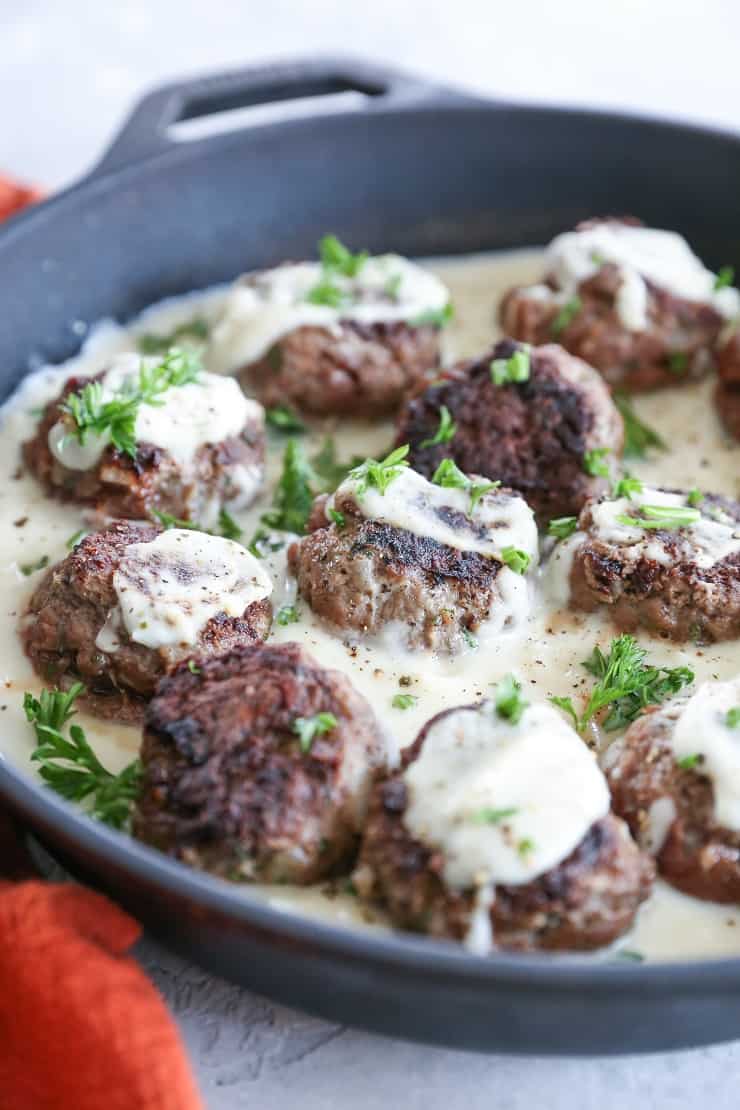 Paleo Swedish Meatballs - gluten-free meatballs in a creamy cauliflower-based sauce - a healthier take on the classic dish | TheRoastedRoot.com #whole30 #paleo #keto