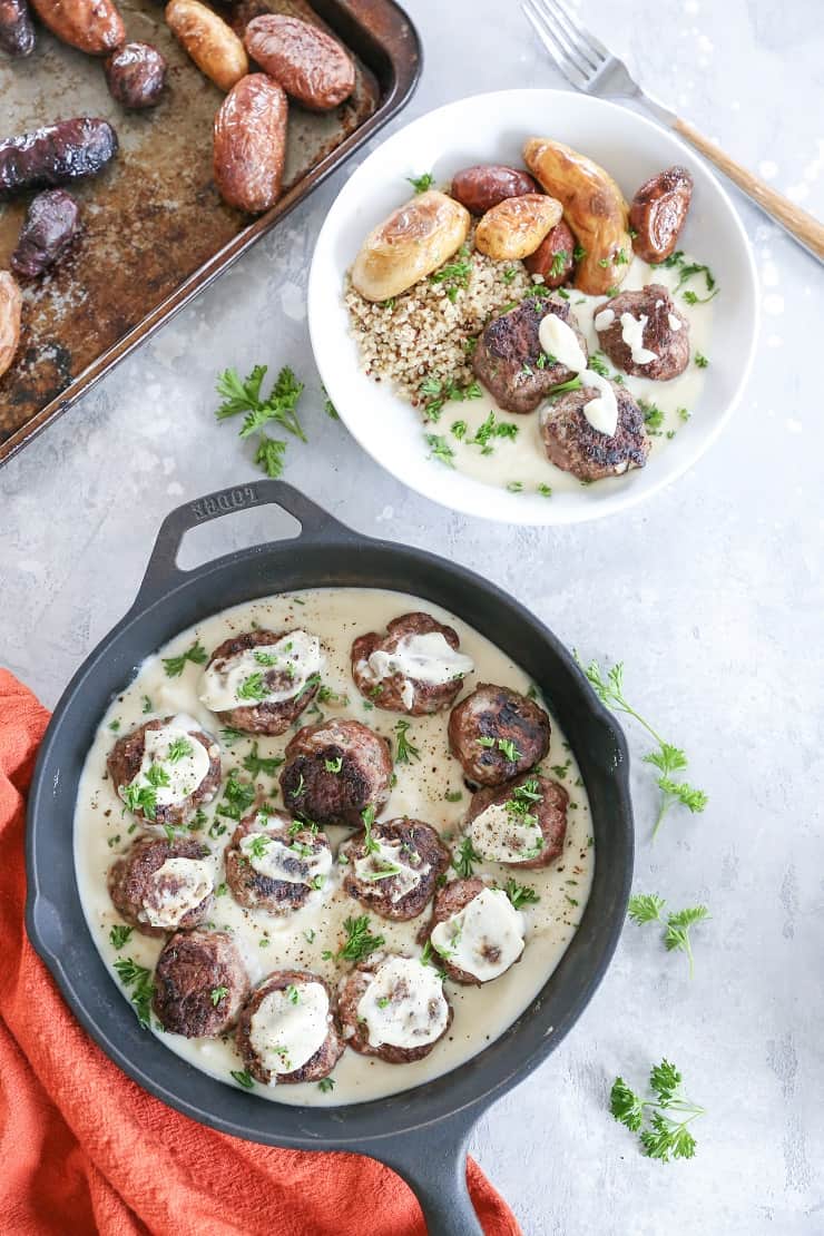 Paleo Swedish Meatballs - gluten-free meatballs in a creamy cauliflower-based sauce - a healthier take on the classic dish | TheRoastedRoot.com #whole30 #paleo #keto