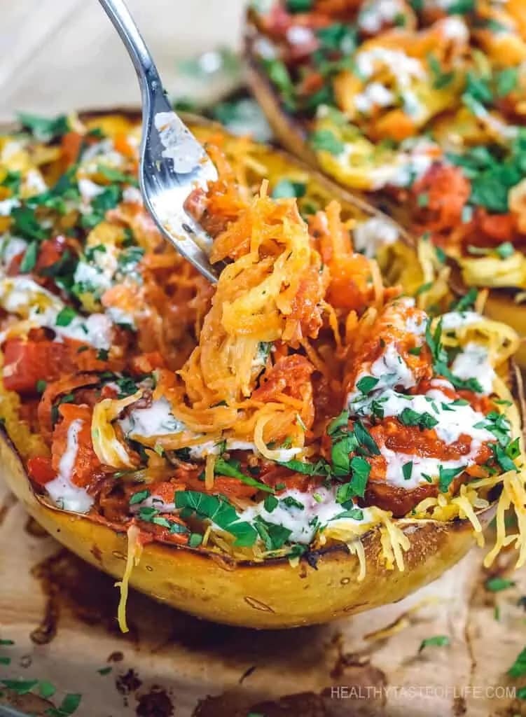 Spaghetti Squash with Chicken and BBQ Sauce