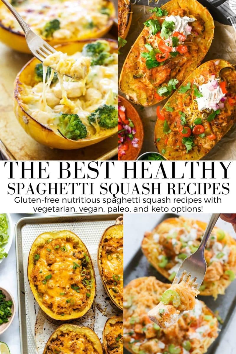 The BEST Healthy Spaghetti Squash Recipes collage for a recipe roundup