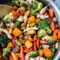 Butternut Squash Ginger Chicken Stir Fry - a clean, delicious, easy dinner recipe for weeknight meals. Paleo, Whole30, low-carb | TheRoastedRoot.net #glutenfree #healthyrecipe