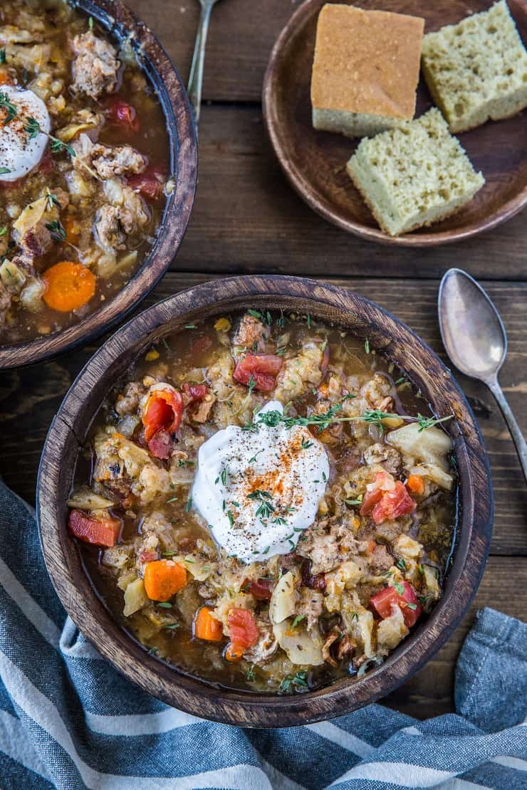 Instant Pot Cabbage and Sausage Stew (with a slow cooker method!) - paleo, Whole30, and healthy | TheRoastedRoot.net