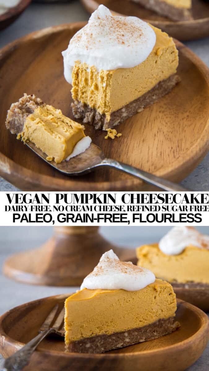 Vegan Pumpkin Cheesecake - paleo, dairy-free, no cream cheese, refined sugar-free, healthy holiday dessert recipe