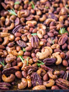 Maple Rosemary Roasted Nuts - refined sugar-free, vegan, paleo, and healthy! | TheRoastedRoot.net