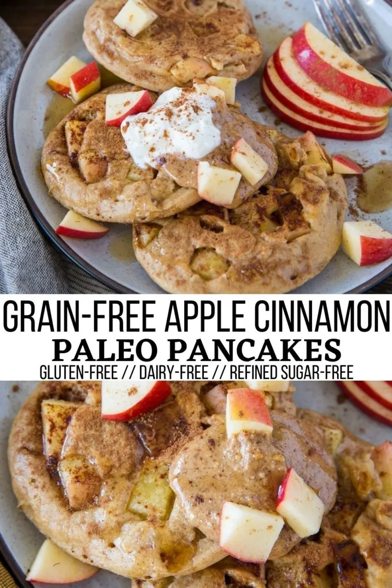 Paleo Apple Pancakes made with almond flour. Grain-free, refined sugar-free, dairy-free healthy pancake recipe that makes for a marvelous fall treat! Amazingly cinnamony and studded with fresh apples.