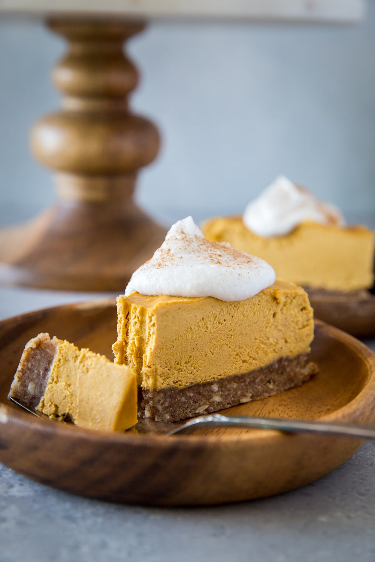 Paleo Pumpkin Cheesecake - a no-bake vegan pumpkin cheesecake recipe made dairy-free and refined sugar-free | TheRoastedRoot.net #glutenfree #grainfree