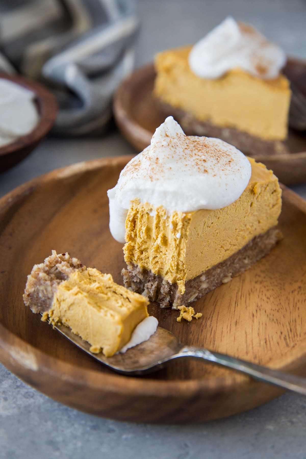 Paleo Pumpkin Cheesecake - a no-bake vegan pumpkin cheesecake recipe made dairy-free and refined sugar-free | TheRoastedRoot.net #glutenfree #grainfree