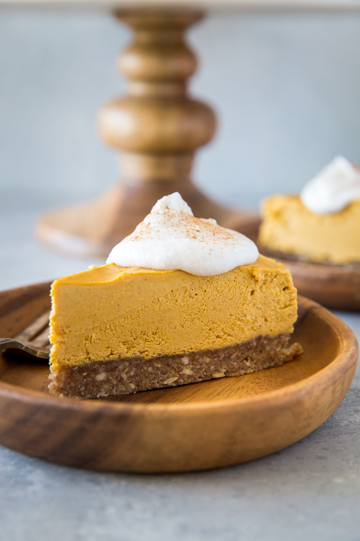 Paleo Pumpkin Cheesecake - a no-bake vegan pumpkin cheesecake recipe made dairy-free and refined sugar-free | TheRoastedRoot.net #glutenfree #grainfree