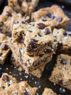 Paleo Chocolate Chip Cookie Bars - grain-free, refined sugar-free, healthy cookie bars made with almond flour and pure maple syrup | TheRoastedRoot.com #glutenfree #dessert