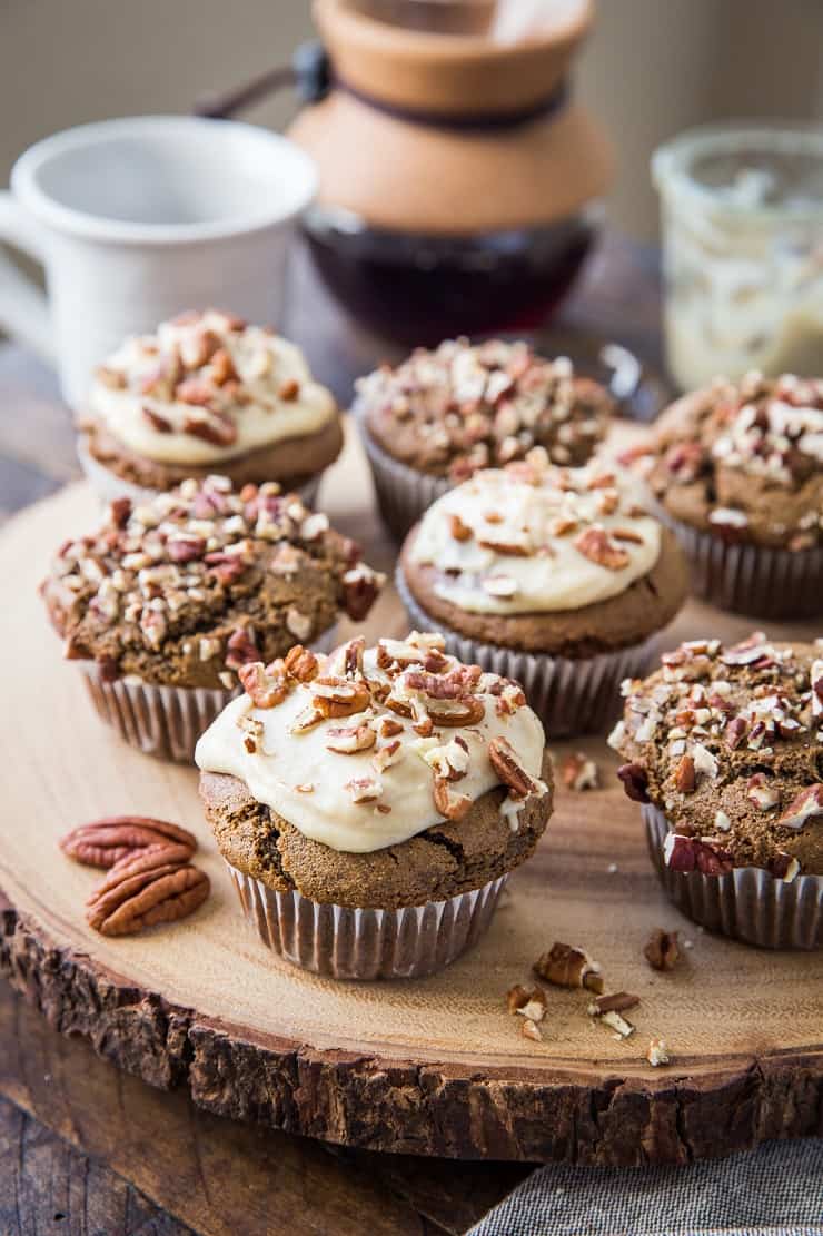 Paleo Gingerbread Muffins with Dairy-Free Cream Cheese Frosting - grain-free, refined sugar-free, healthy and delicious! | TheRoastedRoot.net #glutenfree