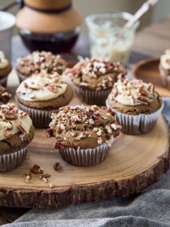 Paleo Gingerbread Muffins with Dairy-Free Cream Cheese Frosting - grain-free, refined sugar-free, healthy and delicious! | TheRoastedRoot.net #glutenfree