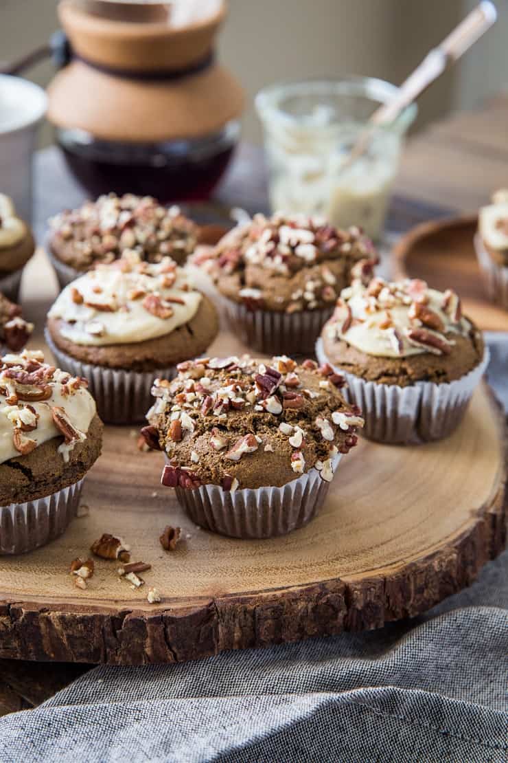 Paleo Gingerbread Muffins with Dairy-Free Cream Cheese Frosting - grain-free, refined sugar-free, healthy and delicious! | TheRoastedRoot.net #glutenfree