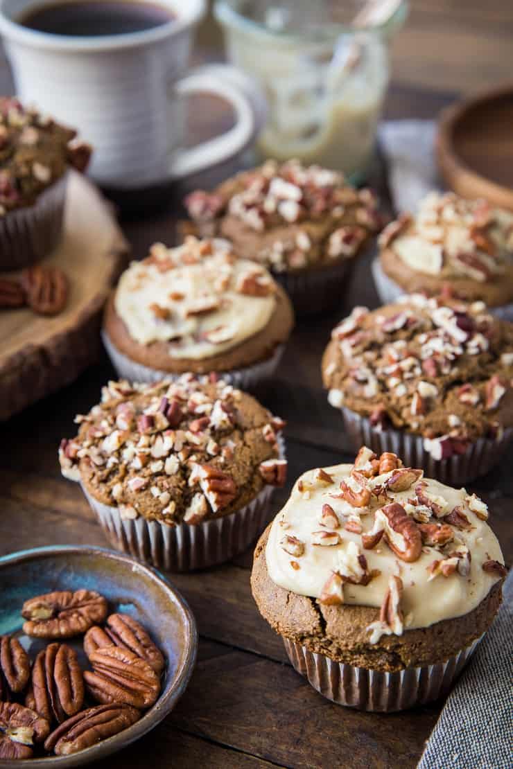 Paleo Gingerbread Muffins with Dairy-Free Cream Cheese Frosting - grain-free, refined sugar-free, healthy and delicious! | TheRoastedRoot.net #glutenfree